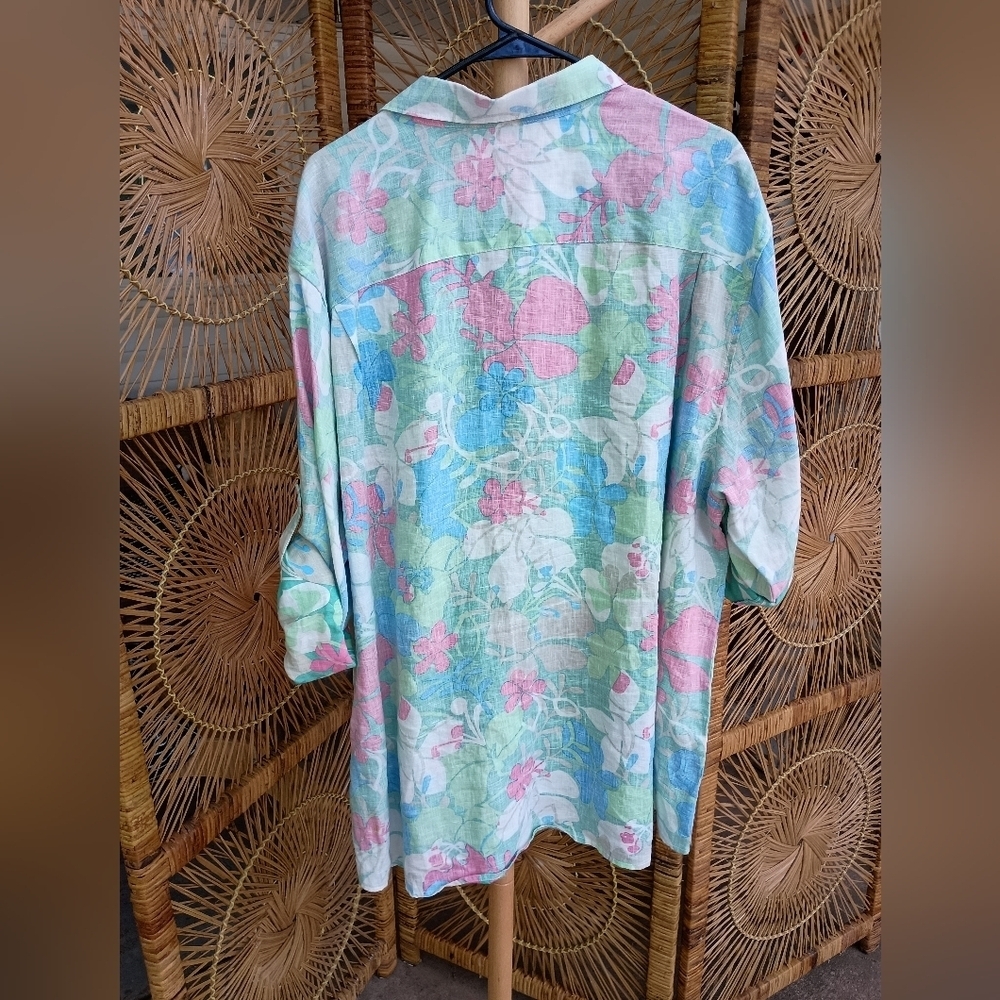 Ocean & Coast Floral Button-Up 100% Linen Shirt XXL - Picture 5 of 5